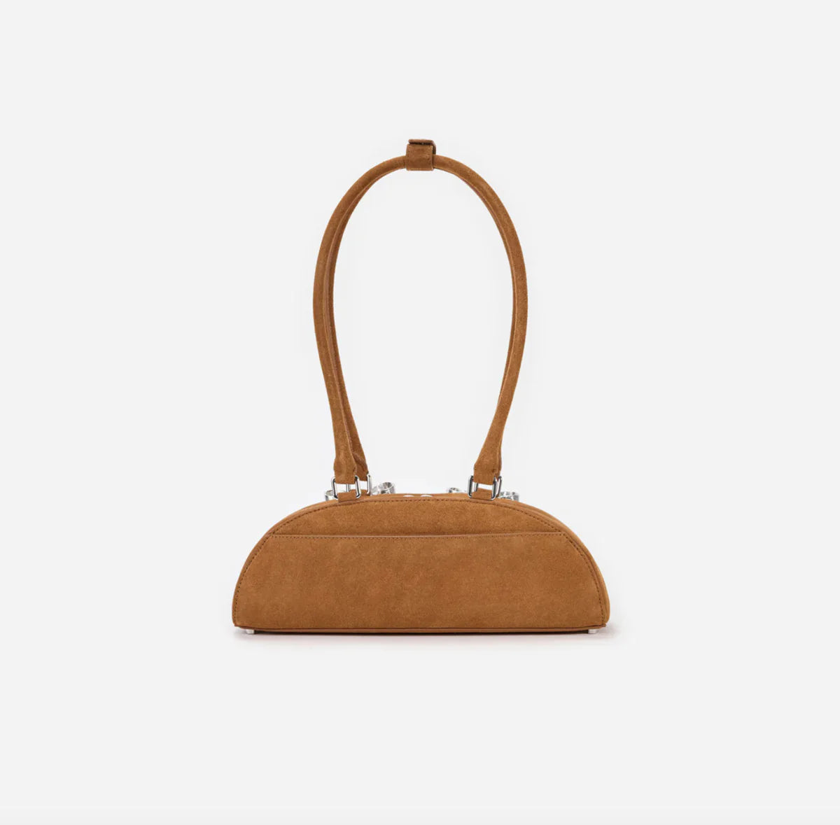 Brown Suede Curved Shoulder Bag