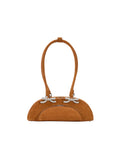 Brown Suede Curved Shoulder Bag