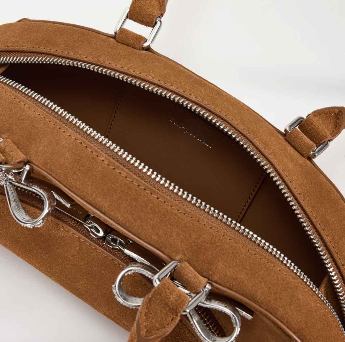 Brown Suede Curved Shoulder Bag