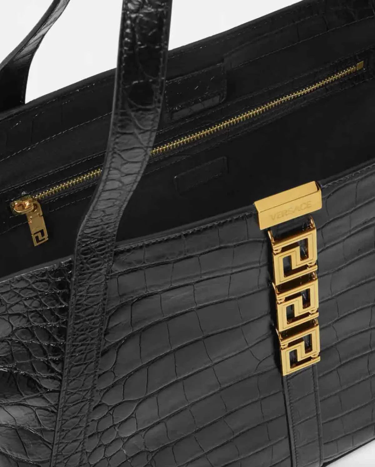 Versace Greca Goddess Croc-Effect Large Leather Tote Bag