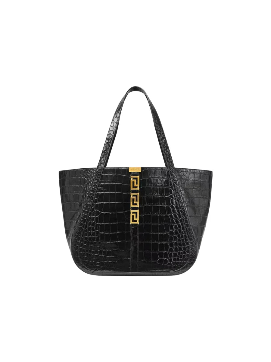 Versace Greca Goddess Croc-Effect Large Leather Tote Bag
