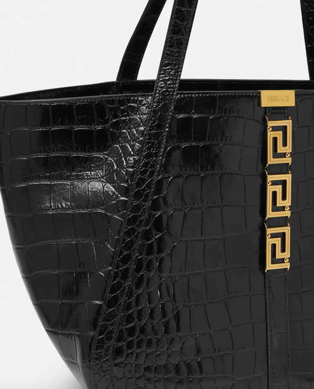 Versace Greca Goddess Croc-Effect Large Leather Tote Bag